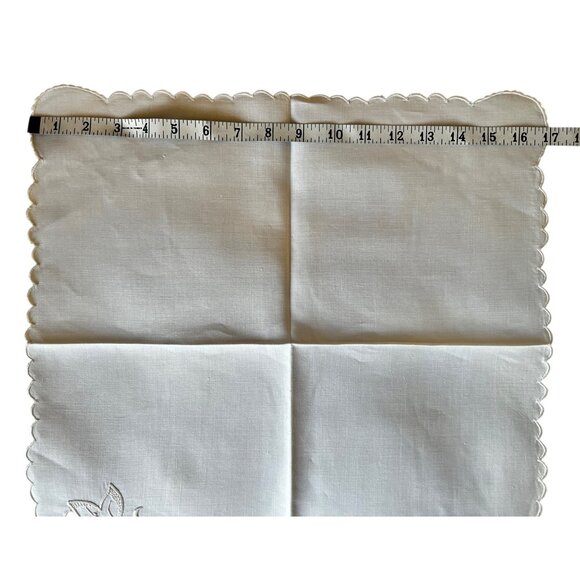 Madeira Tablecloth Beige Scalloped Edges & 8 Lighter Napkins 82x67 Linen Cutwork - Picture 16 of 16